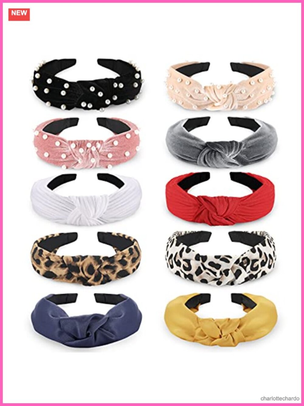Knotted Headbands Set 10 Pcs Velvet Chiffon Satin Pearl Elastic